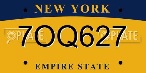 7OQ627 New York License Plate