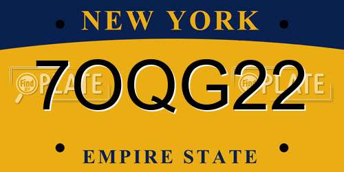 7OQG22 New York License Plate