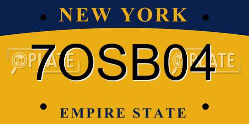 7OSB04 New York License Plate
