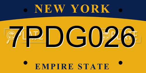 7PDG026 New York License Plate