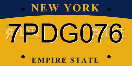 7PDG076 New York License Plate