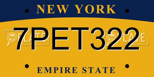 7PET322 New York License Plate