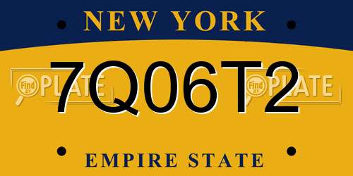 7Q06T2 New York License Plate