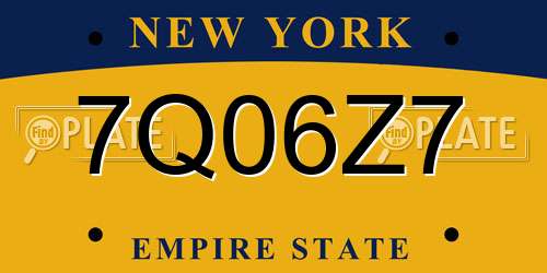7Q06Z7 New York License Plate