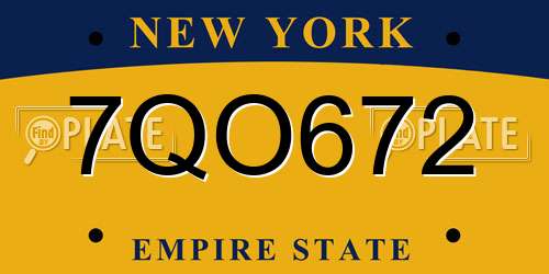 7QO672 New York License Plate