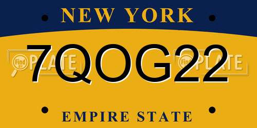 7QOG22 New York License Plate