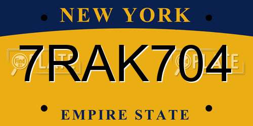 7RAK704 New York License Plate