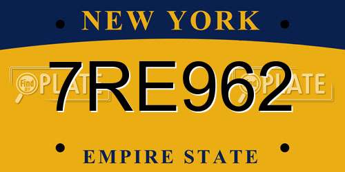 7RE962 New York License Plate