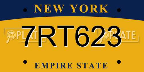 7RT623 New York License Plate