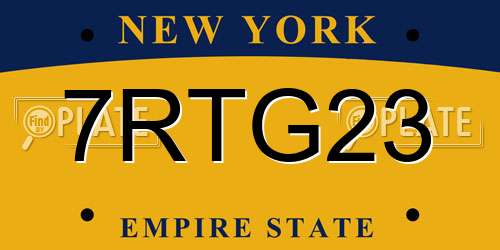 7RTG23 New York License Plate