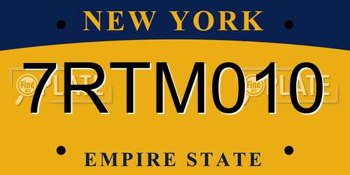 7RTM010 New York License Plate