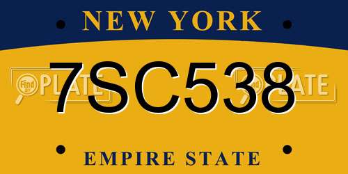 7SC538 New York License Plate