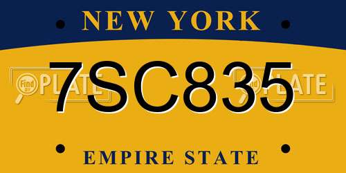 7SC835 New York License Plate