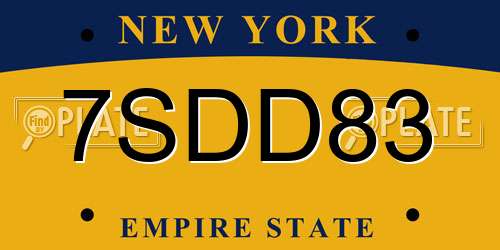7SDD83 New York License Plate