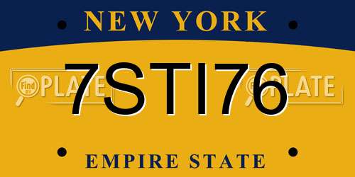 7STI76 New York License Plate