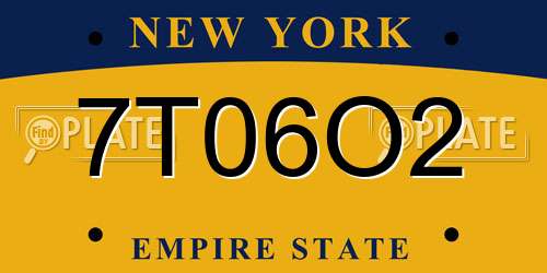 7T06O2 New York License Plate