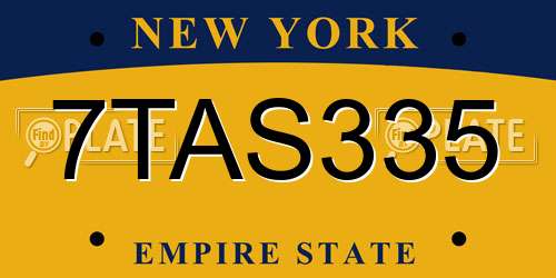 7TAS335 New York License Plate
