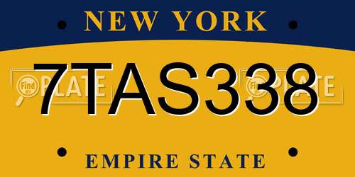 7TAS338 New York License Plate