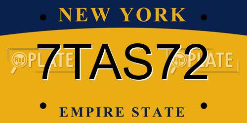 7TAS72 New York License Plate