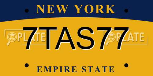 7TAS77 New York License Plate