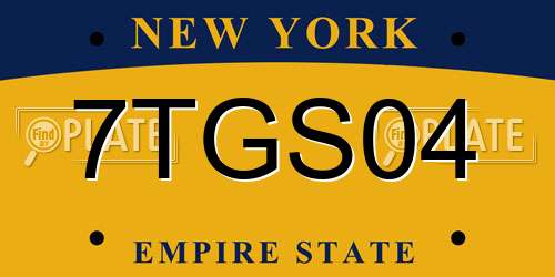 7TGS04 New York License Plate