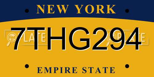 7THG294 New York License Plate