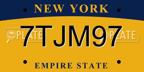7TJM97 New York License Plate