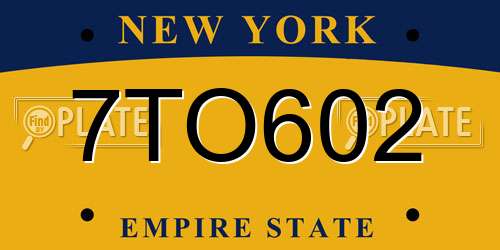 7TO602 New York License Plate