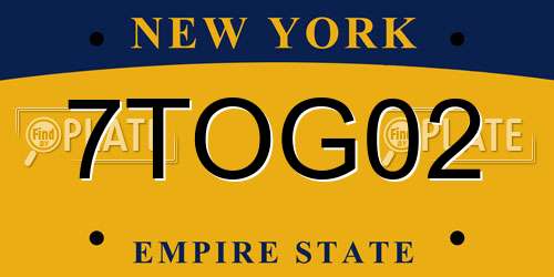 7TOG02 New York License Plate