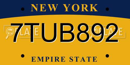 7TUB892 New York License Plate