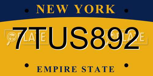 7TUS892 New York License Plate