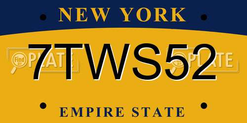 7TWS52 New York License Plate