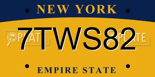 7TWS82 New York License Plate