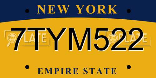 7TYM522 New York License Plate