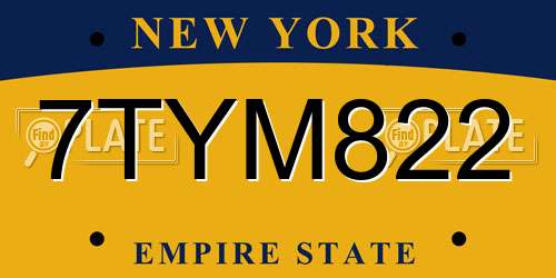 7TYM822 New York License Plate