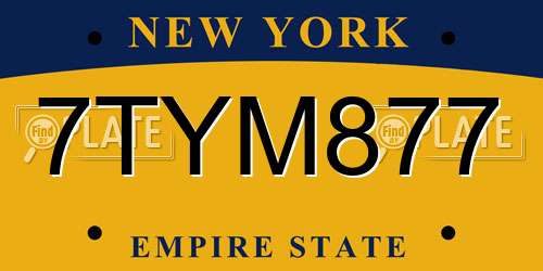 7TYM877 New York License Plate