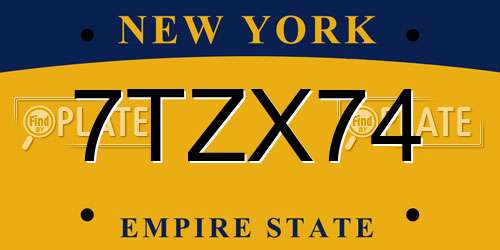 7TZX74 New York License Plate