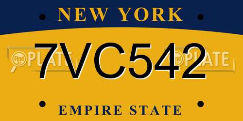 7VC542 New York License Plate