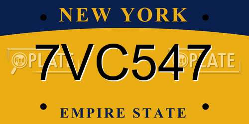 7VC547 New York License Plate