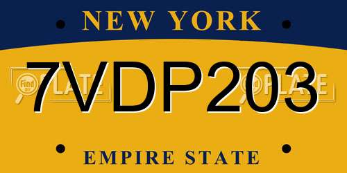 7VDP203 New York License Plate