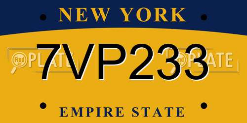 7VP233 New York License Plate