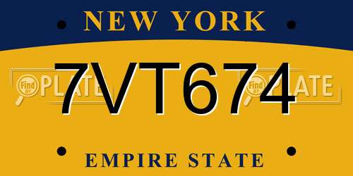 7VT674 New York License Plate