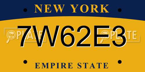 7W62E3 New York License Plate