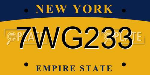 7WG233 New York License Plate