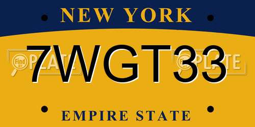 7WGT33 New York License Plate