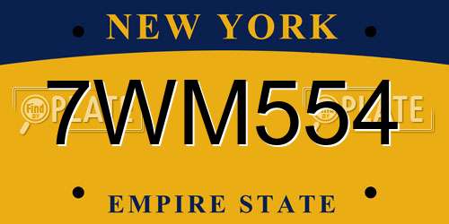 7WM554 New York License Plate