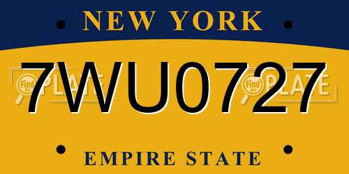 7WU0727 New York License Plate