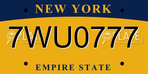 7WU0777 New York License Plate