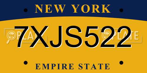 7XJS522 New York License Plate