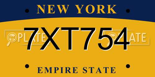 7XT754 New York License Plate